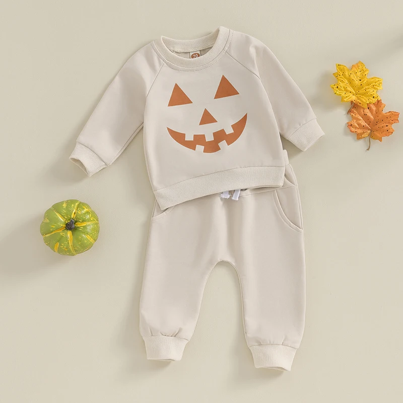 

Baby 2 Piece Cute Outfits Halloween Pumpkin Print Long Sleeve Sweatshirts and Elastic Pants Set for Infant Fall Clothes