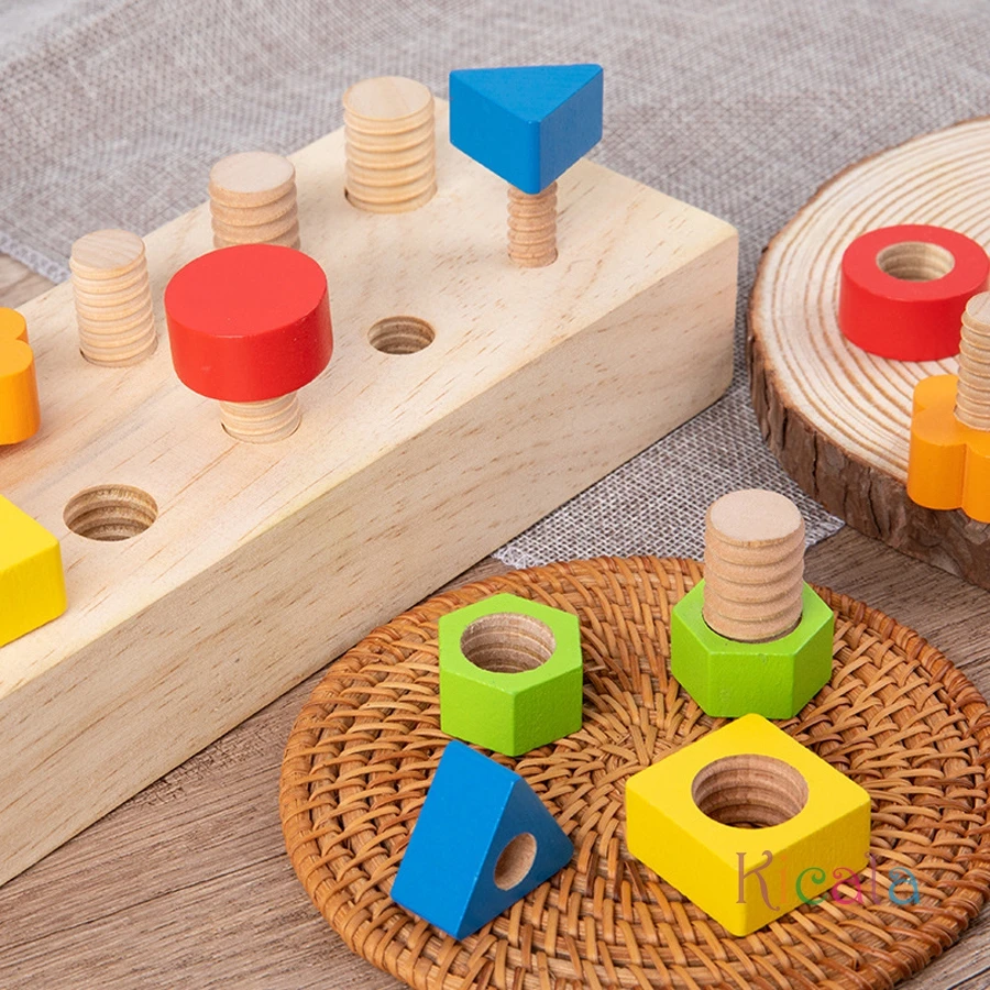 Bulloni per dadi per bambini Montessori Forma di colore Giocattolo in legno Abilità motoria fine Vite Bordo Dimensioni Corrispondenza Gioco cognitivo Giocattolo sensoriale educativo