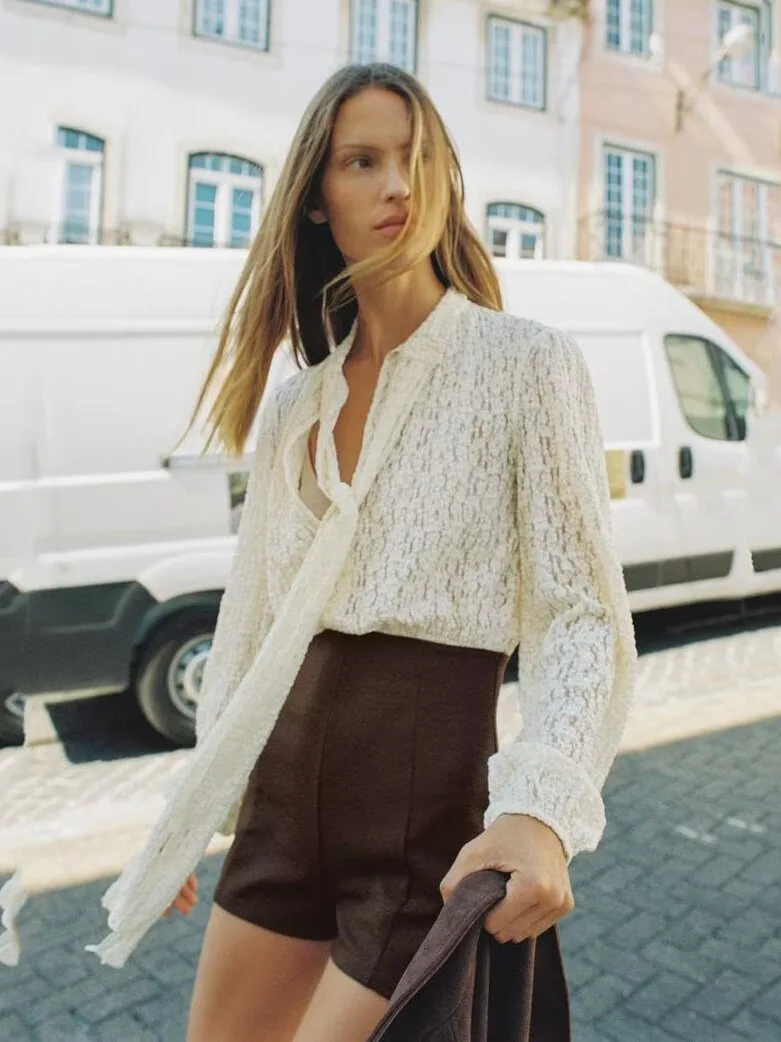 

Winter New Women's Long Sve Patchwork Knot ort Rer European Sle Slim Fit irt for Girls Non Deformable