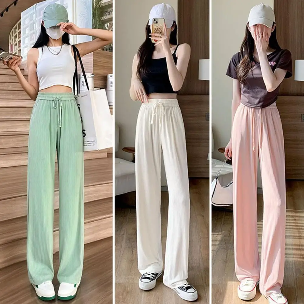 

Women Wide-leg Pants Elastic Waist Wide-leg Trousers Comfortable Stylish Women's Pants for Work Leisure Solid Color Trousers