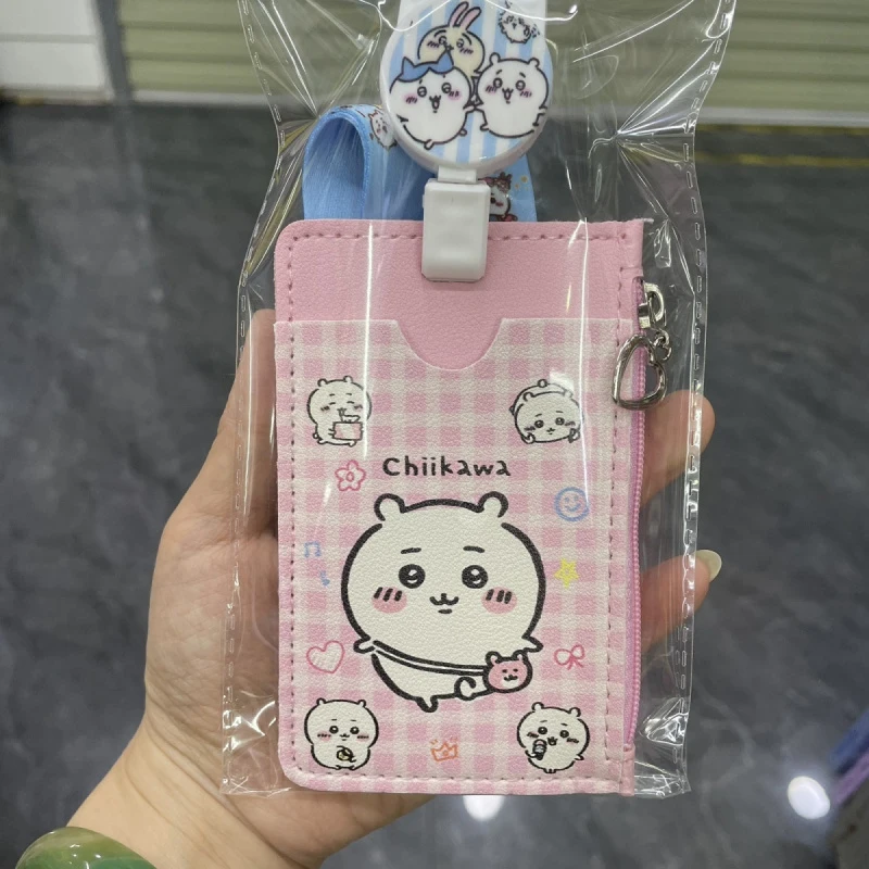 Chiikawa ID Card Holder Cute Cartoon Lanyard Card Case With Zipper