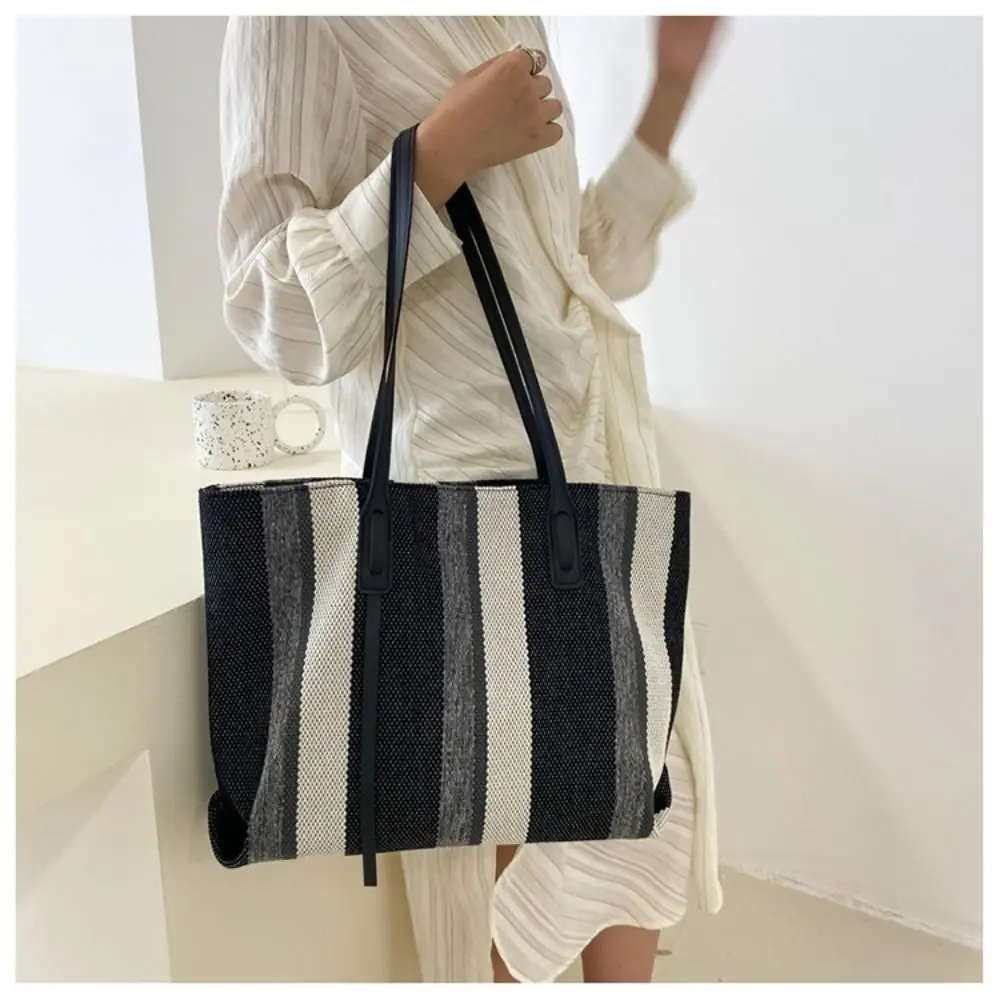 Casual Canvas Totes Bags For Women Shoulder Bag Women\'s Big Capacity Striped Handbag Designer Tote Shopper Bag