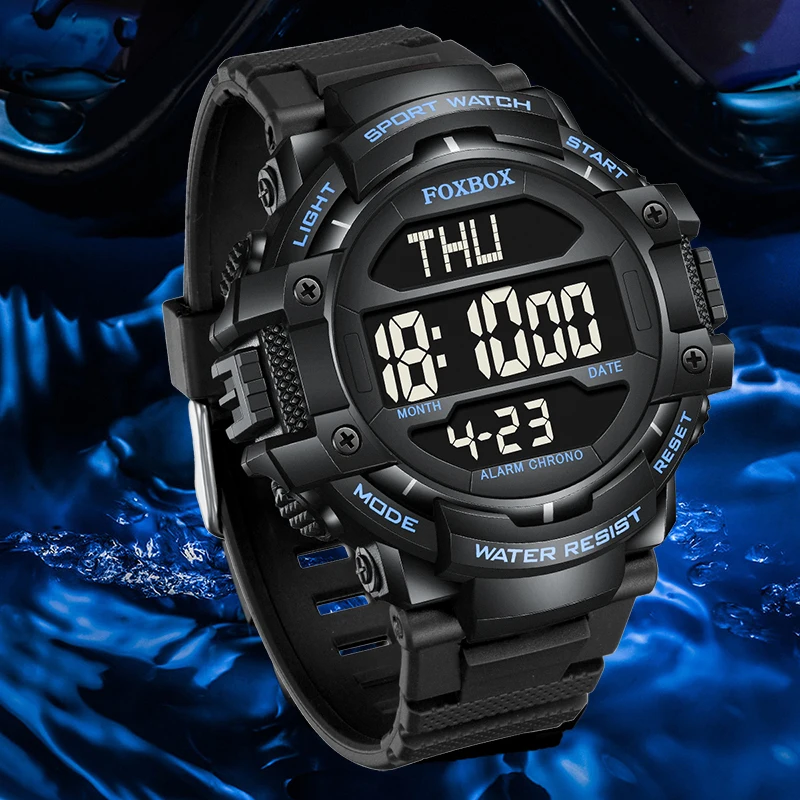 LIGE FOXBOX Fashion Electronic Man Watch Silicone 50M Waterproof Luminous Watches for Men Casual Sports Alarm Relogios Masculino