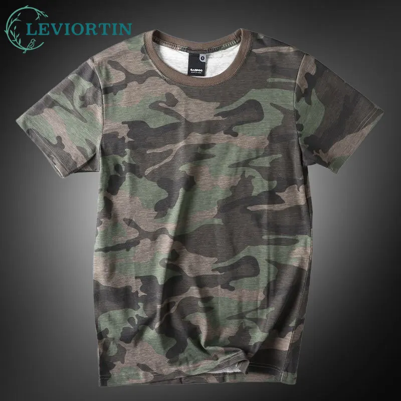 Men's Summer Round Neck All-Cotton Casual Camouflage Short-Sleeve T-Shirt