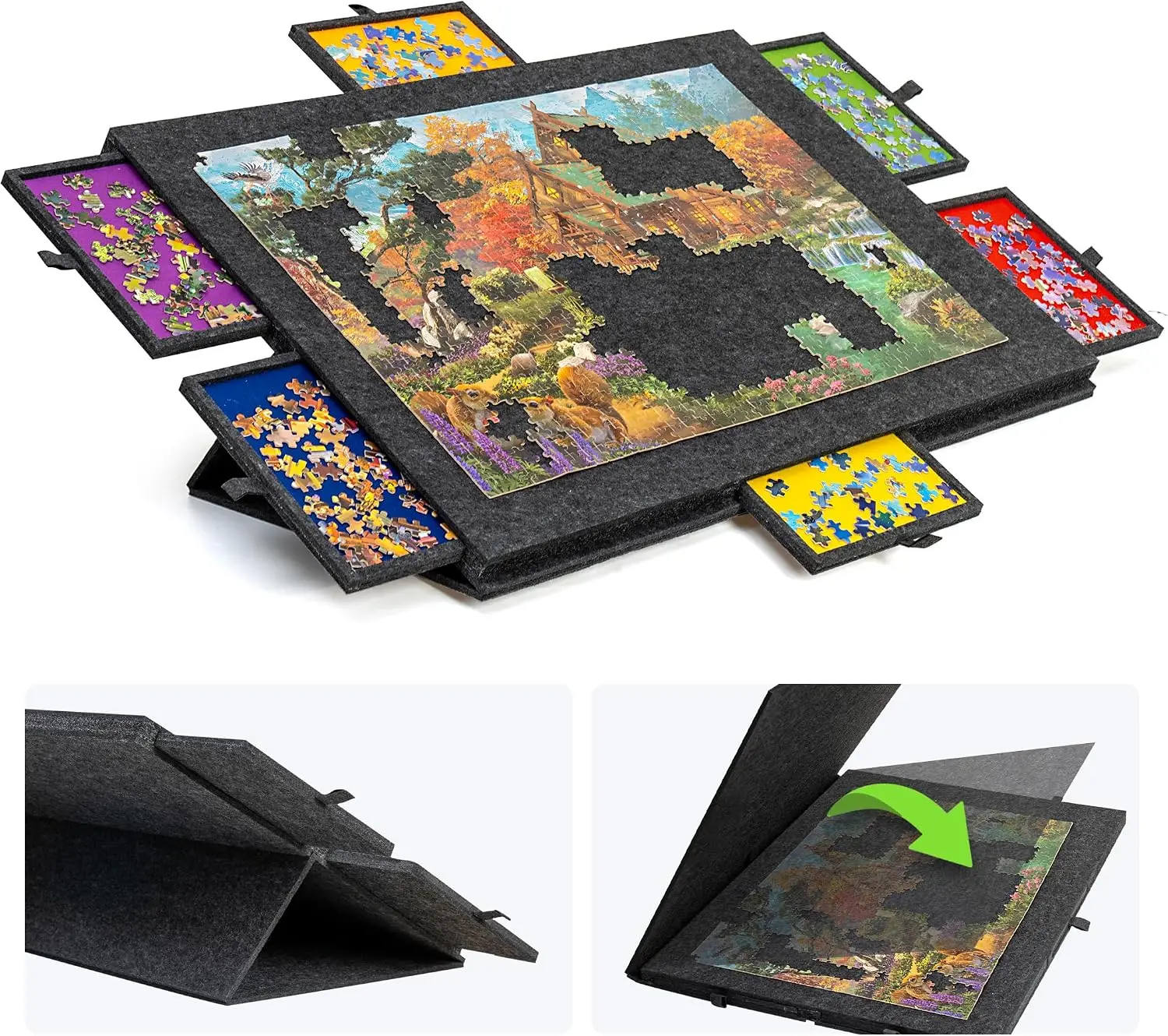 Lavievert 1500 Piece Tilting Puzzle Board with 2-in-1 Stand & Cover, 6 Drawers, Dark Gray