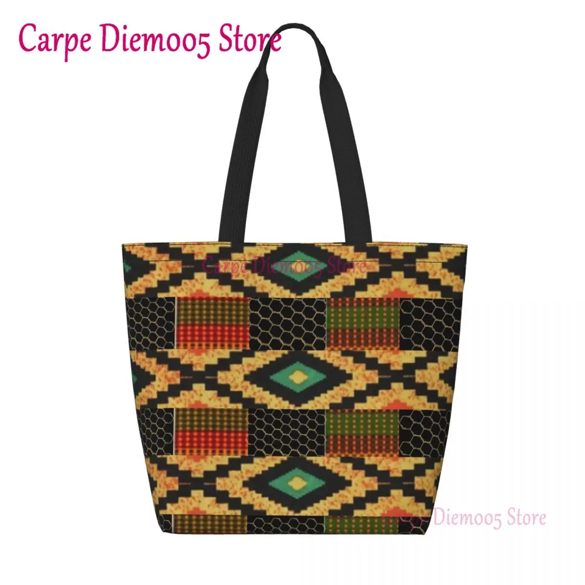 Bolso de compras con patrón de Ankara africano colorido para mujer, bolso de hombro de lona, lavable, estilo bohemio, compras de comestibles