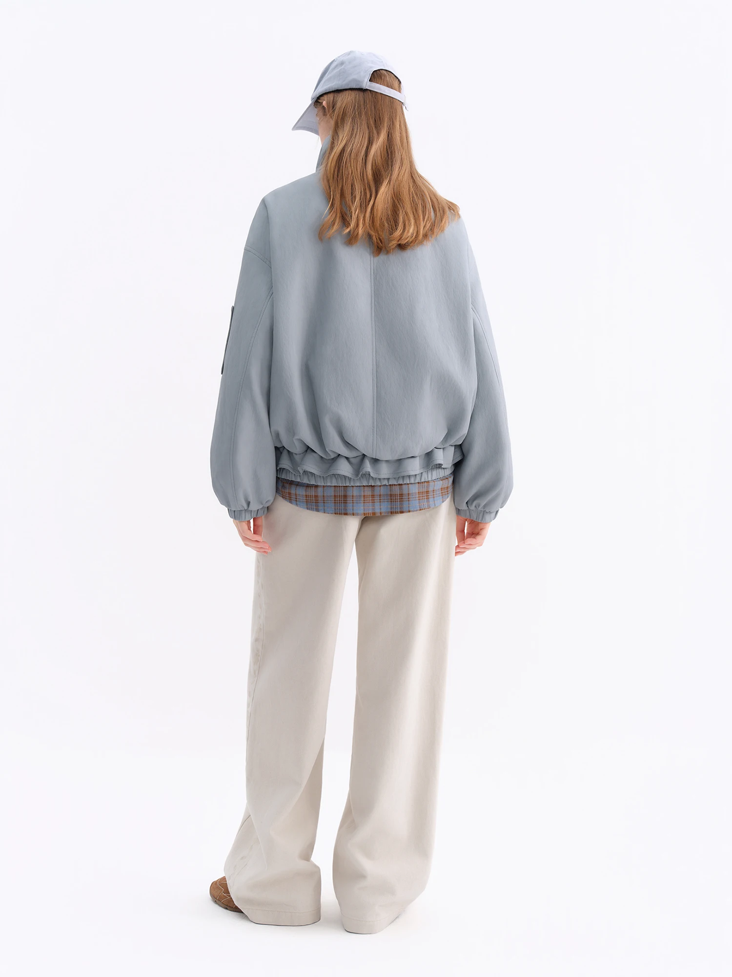 FSLE ソフトグルテンプロテインレザーショートダウンジャケット 2025 冬の新スタイルジャケットライトブルークロップドトップスソリッドルーズレジャー