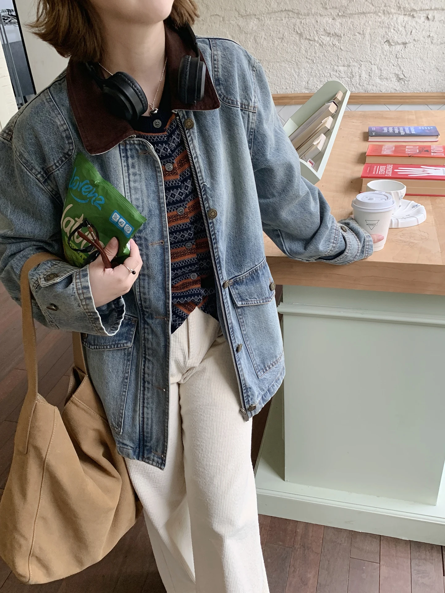 

Винтажная джинсовая куртка Elinsu с воротником-пэчворк для женщин, повседневная, свободного кроя, весна-осень, из смесового хлопка и полиэстера