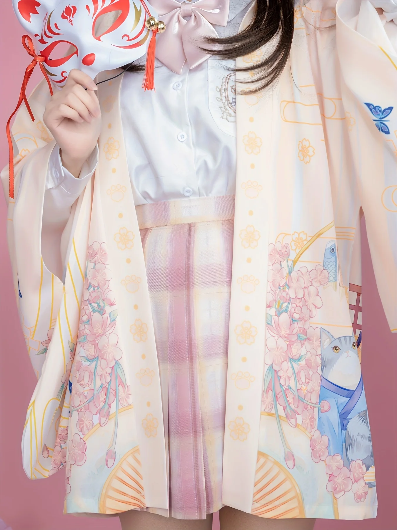 Japanese sunscreen coat anime Haori Meow World E jk cute and wind cardigan Lolita soft sister Japanese yukata Kimono cardigan Ha