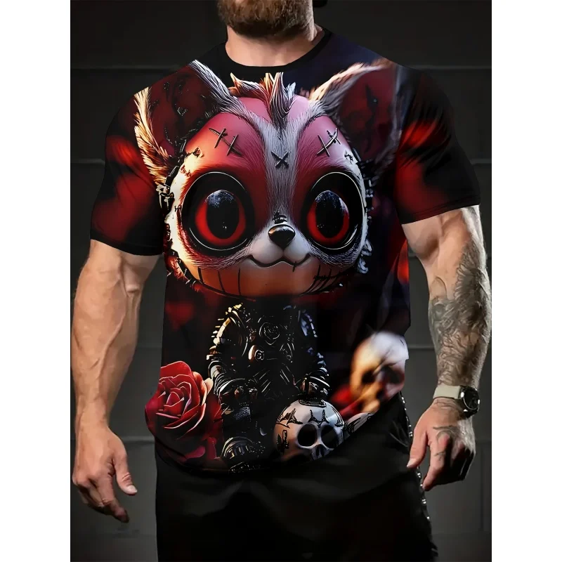 Lustige Hund Katze Huhn Muster T Shirt Für Männer Cartoon 3D Gedruckt Tees Sommer Straße Kurzarm Rundhals Tops Lose T-Shirts