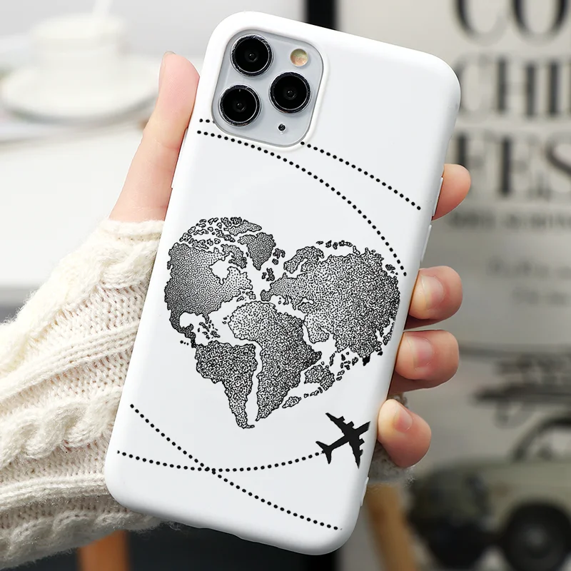 For iPhone 13 15 16 Pro Case World Map Travel Couple Cover For iPhone 14 12 11 Pro Xs Max Mini X XR 8 7 Plus SE Paired Fundas