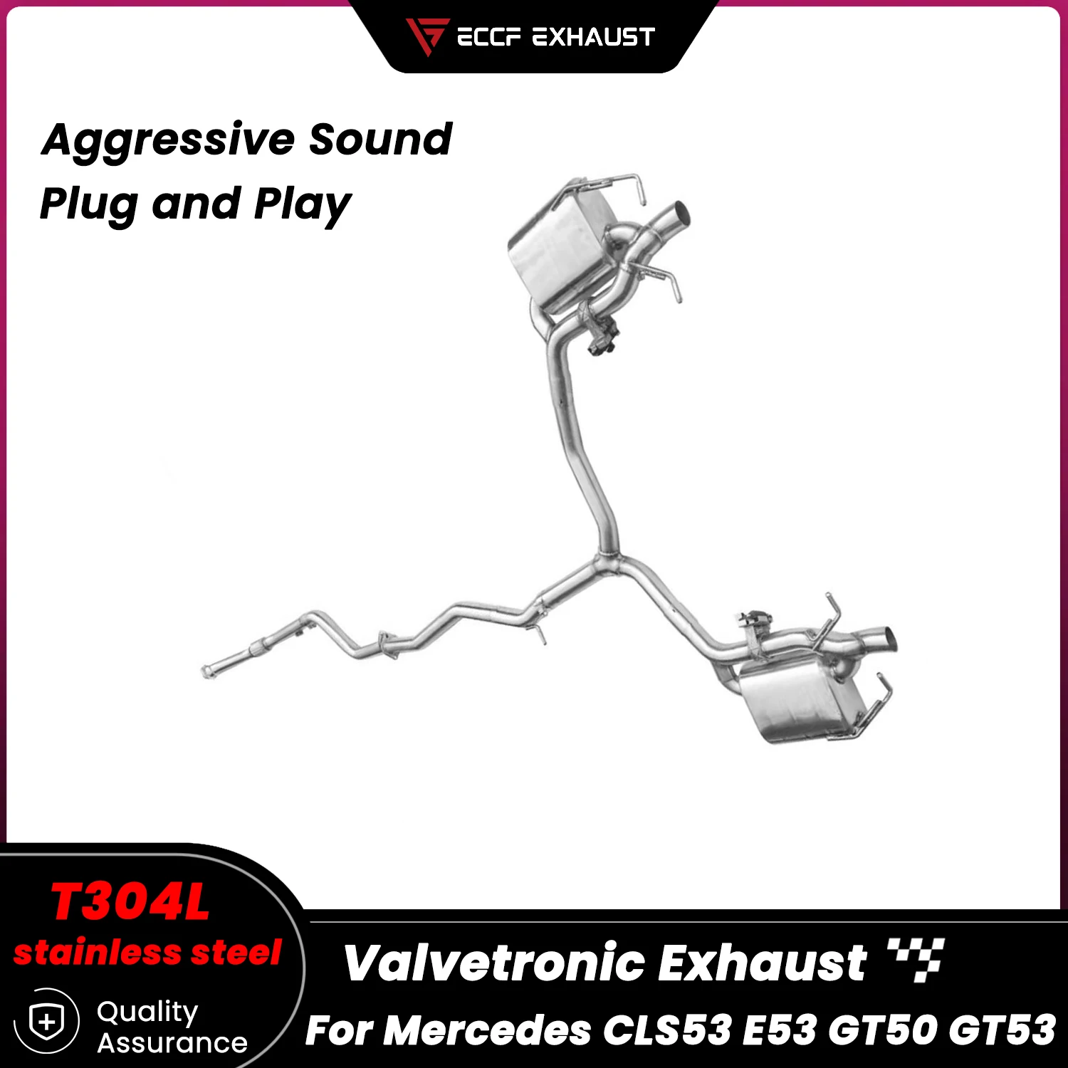 

Performance Valved ECCF Stainless Steel Catback For Mercedes CLS53 E53 GT50 GT53 Switchable Sound Improve Exhaust