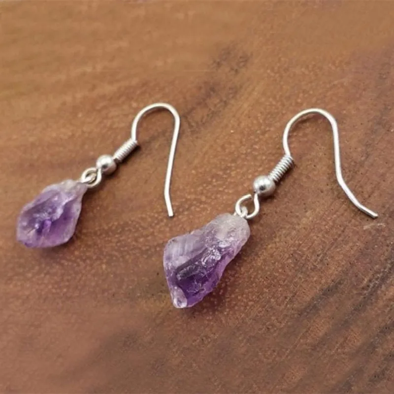 

Natural Amethyst Hand -carved Irregular Rough Earrings Fashion Boutique Jewelry Female Earrings Gift