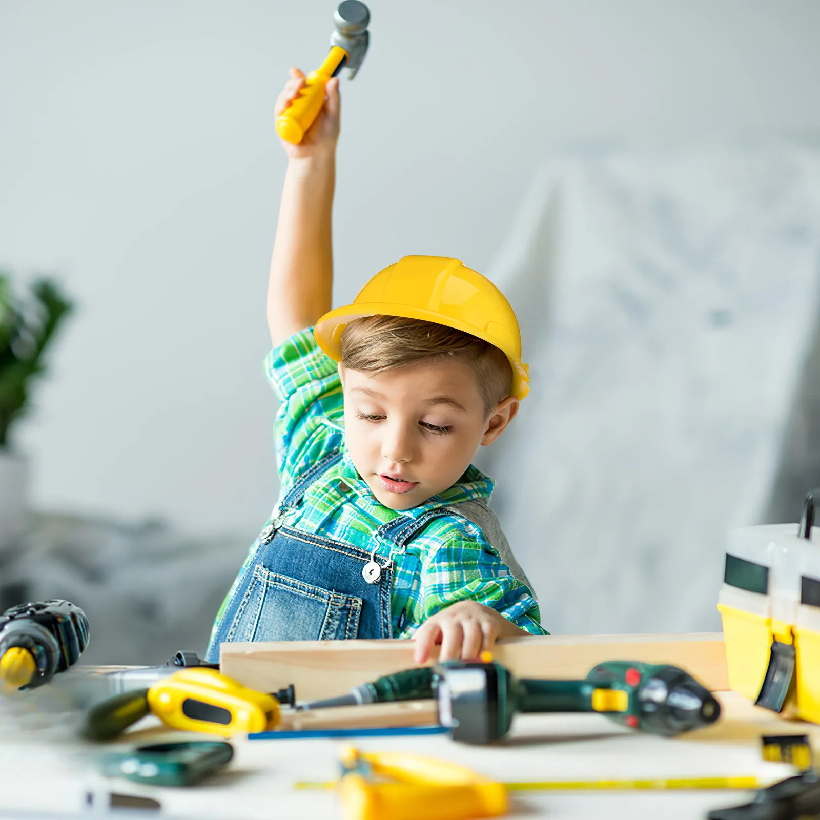 5 piezas de gorros de construcción de plástico para niños, color amarillo, para juegos de rol, aprendizaje, desarrollo, artículos para fiestas