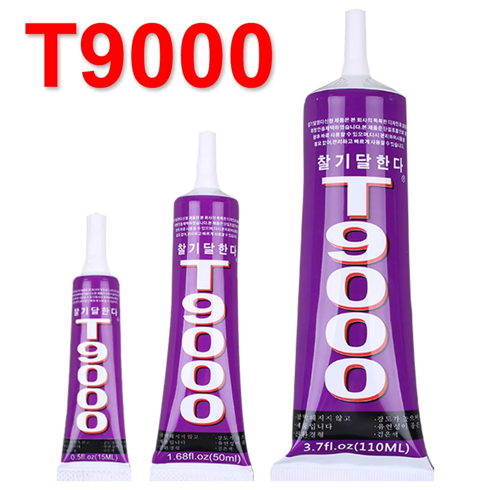 Cola transparente t9000, 2 peças, 15/50ml, relógio de celular, reparo de joias, adesivo de contato, à prova d'água, couro, tecido têxtil, selante
