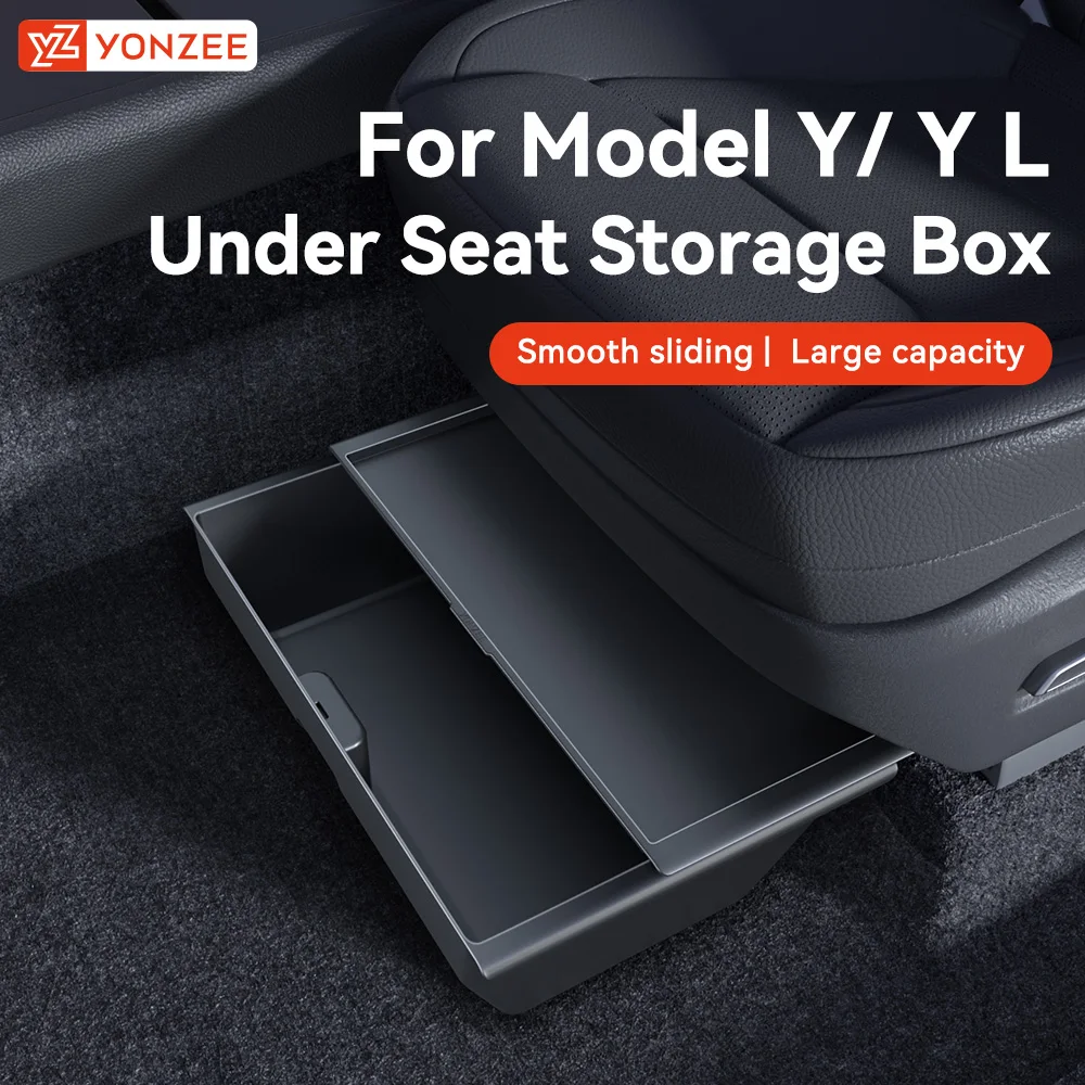 YZ para Tesla Model Y Juniper YL, Caixa de Armazenamento Sob o Assento, Gaveta para Assentos, Bandeja de Armazenamento Oculta em TPE, Organizador de Carro com Sistema Push-Pull, Acessórios