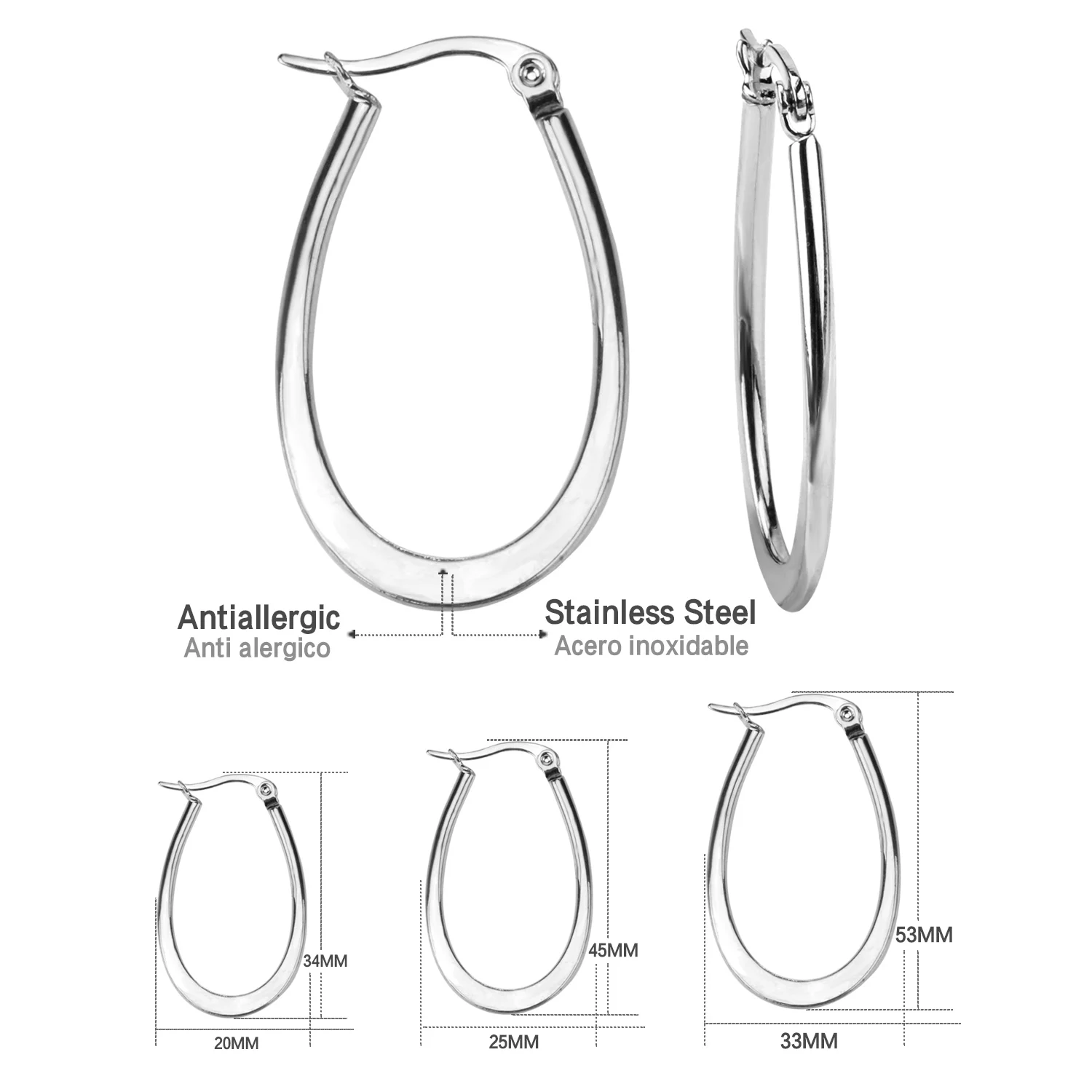 Neue Klassische Mode 2 Paar Ovale Runde Ohrringe Chirurgenstahl 316L Kreisförmige Creolen für Damen Minimalistische Accessoires – Detail 2