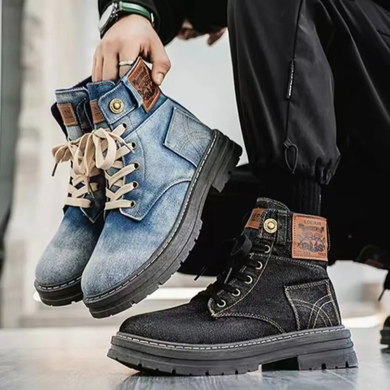 

Men's High Top Denim Boots, Casual Sports Shoes, Trendy and Fashionable Men's Boots 2026 Large Men's Shoes