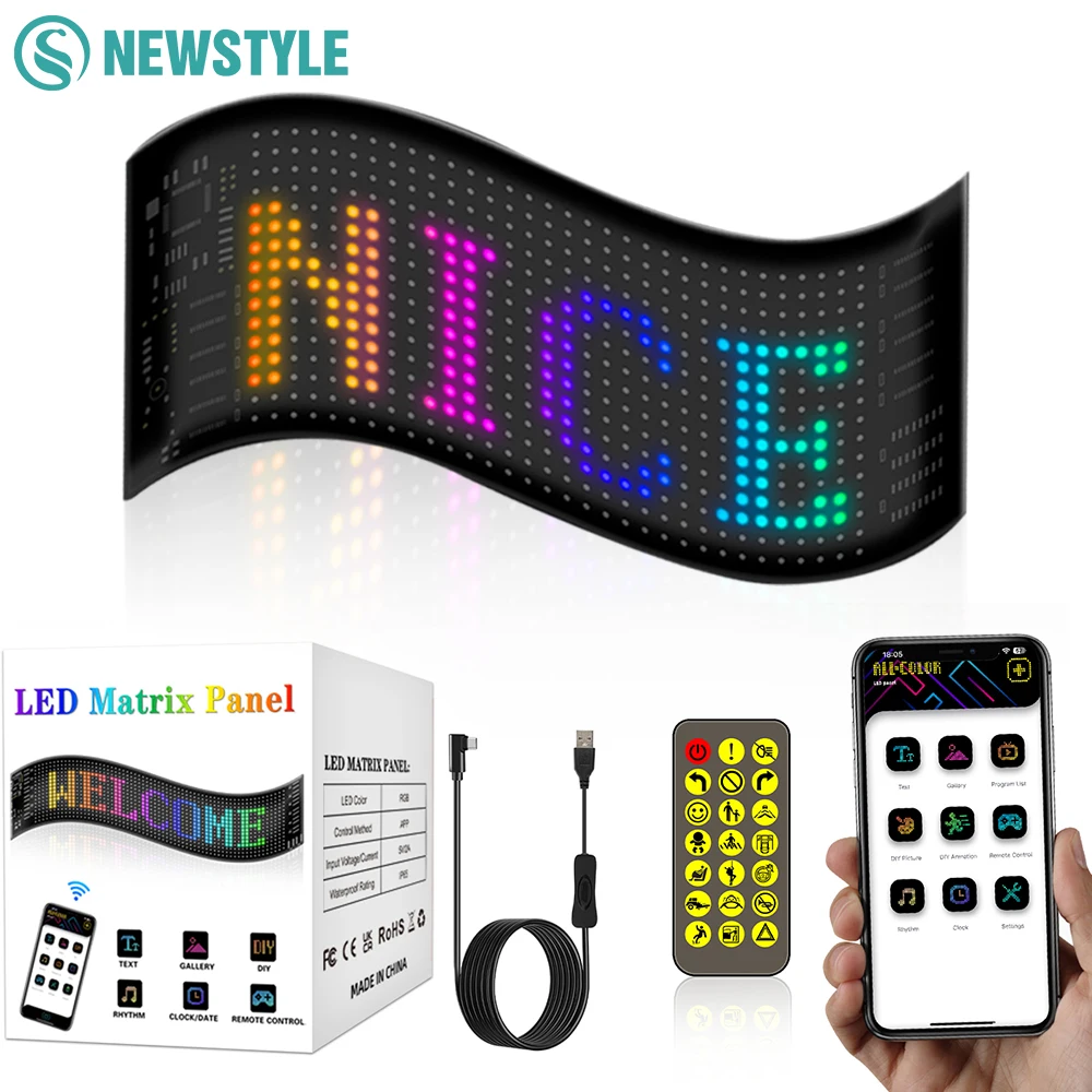 Sterowanie aplikacją Bluetooth Panel matrycowy LED Lampka nocna DIY Programowalny znak samochodowy Elastyczny wyświetlacz LED do baru hotelowego