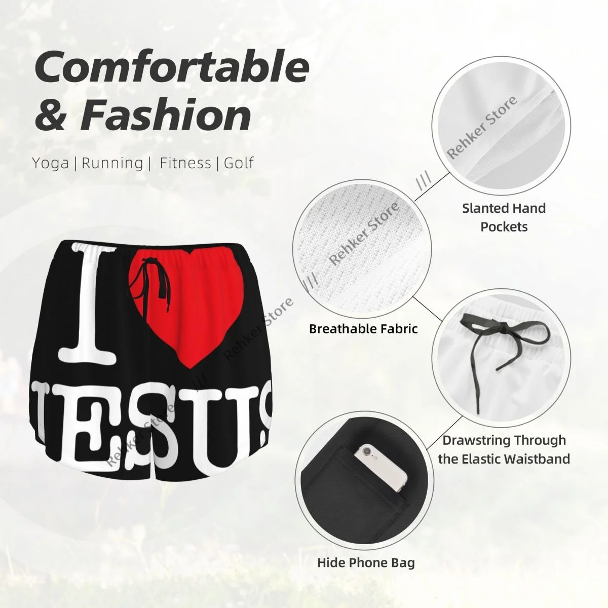 Women Yoga Shorts I LOVE JESUS Workout Shorts Fitness quick-dry Ladies Yoga Gym Running Short Pants Sportswear