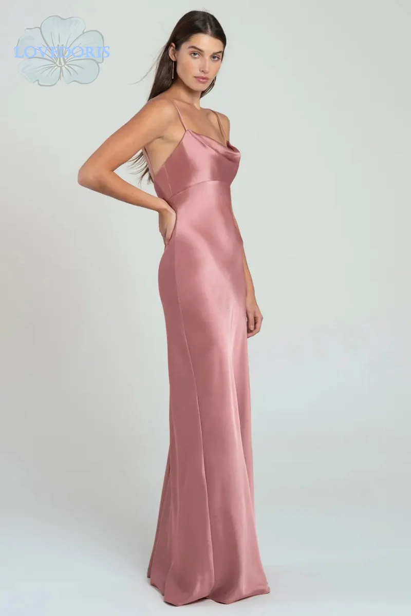 LoveDoris Straps Bridesmaid Dress A-Line Evening Prom Dress Backless Elegant Party Dress Scoop Collar Customize