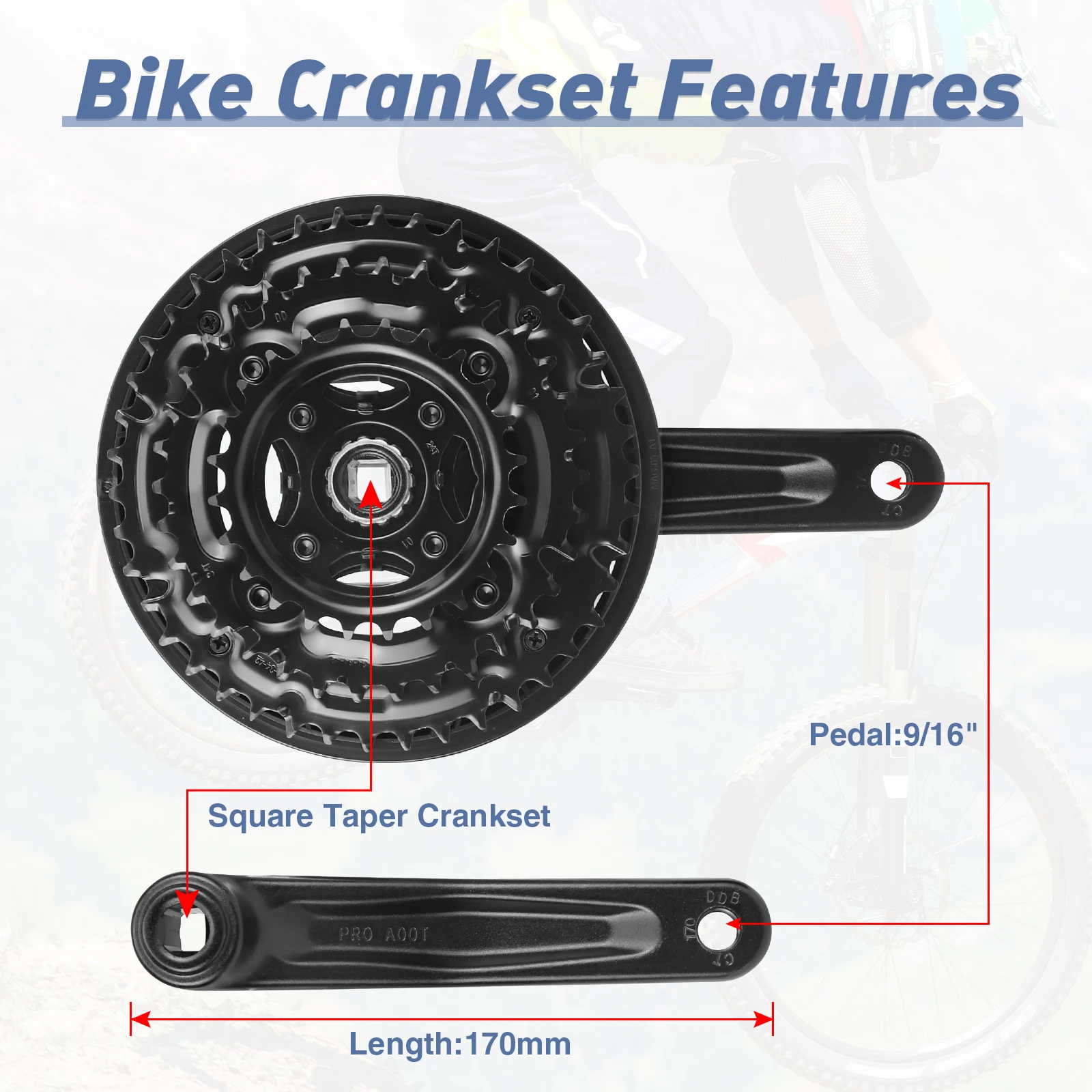 ZUKKA-platos y bielas para bicicleta de montaña, manivela de 7/8mm, engranajes cónicos cuadrados, AT45 42-34-24 dientes para 3x6/170 velocidades