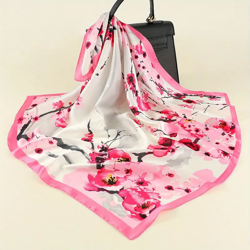 Printed Square Silk Scarf Women Floral Satin Shawls Fashion Hairband Bandana Summer Neck Sunscreen Accessories 70*70cm