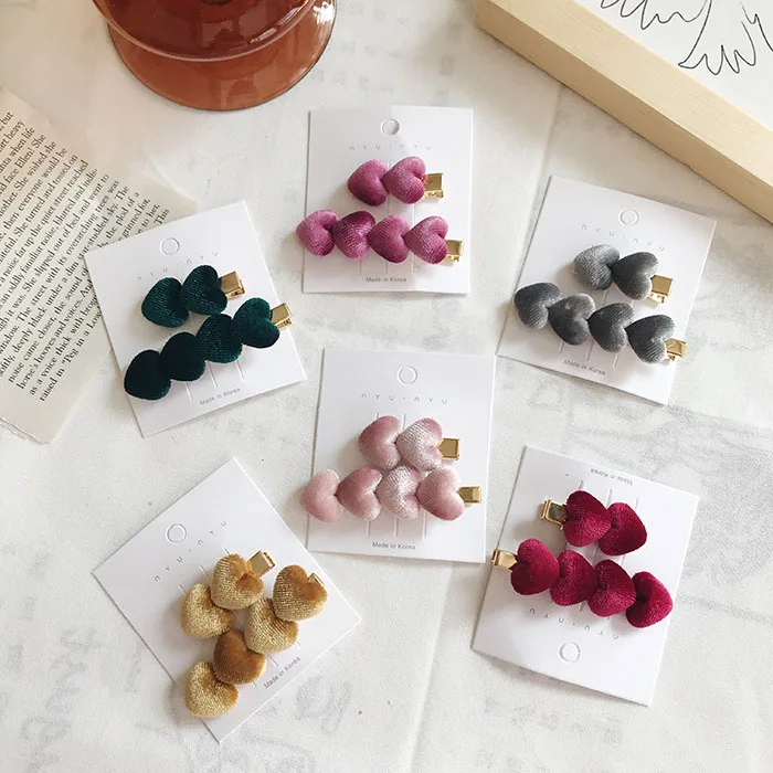 Fashion Korea Velvet Heart Hair Clips for Girls Sweet Bangs Barrettes Simple Side Hairpins Headwear Hair Accessories for Women