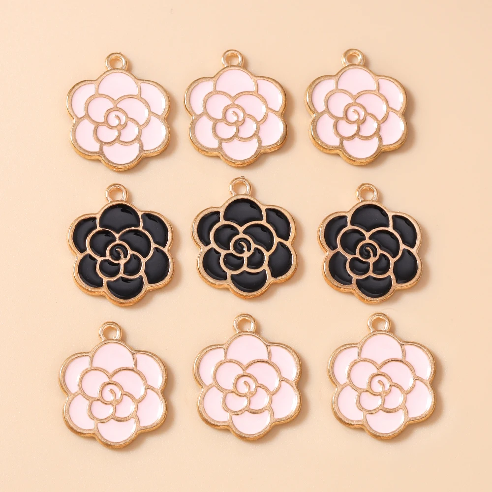 Leslie 10 Stück schöne Emaille-Perlen-Rosenblüten-Anhänger für die Schmuckherstellung, Kamelienblüten-Anhänger, Ohrringe, Halsketten-Zubehör – Detail 20