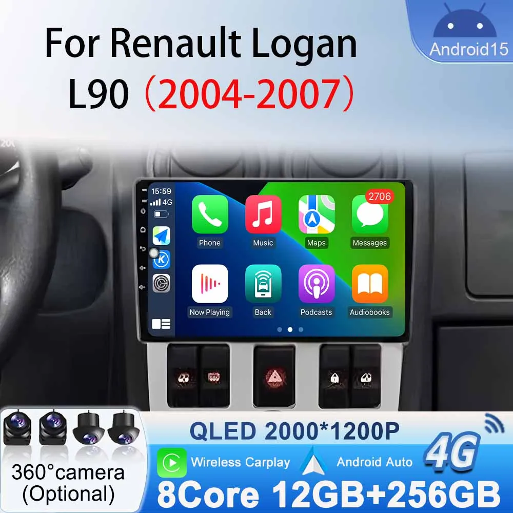 

Carplay Auto DSP Car Radio for Renault Logan L90 2004 2005 2006 2007 Android 15 GPS Navigation Multimedia Video Player Bluetooth