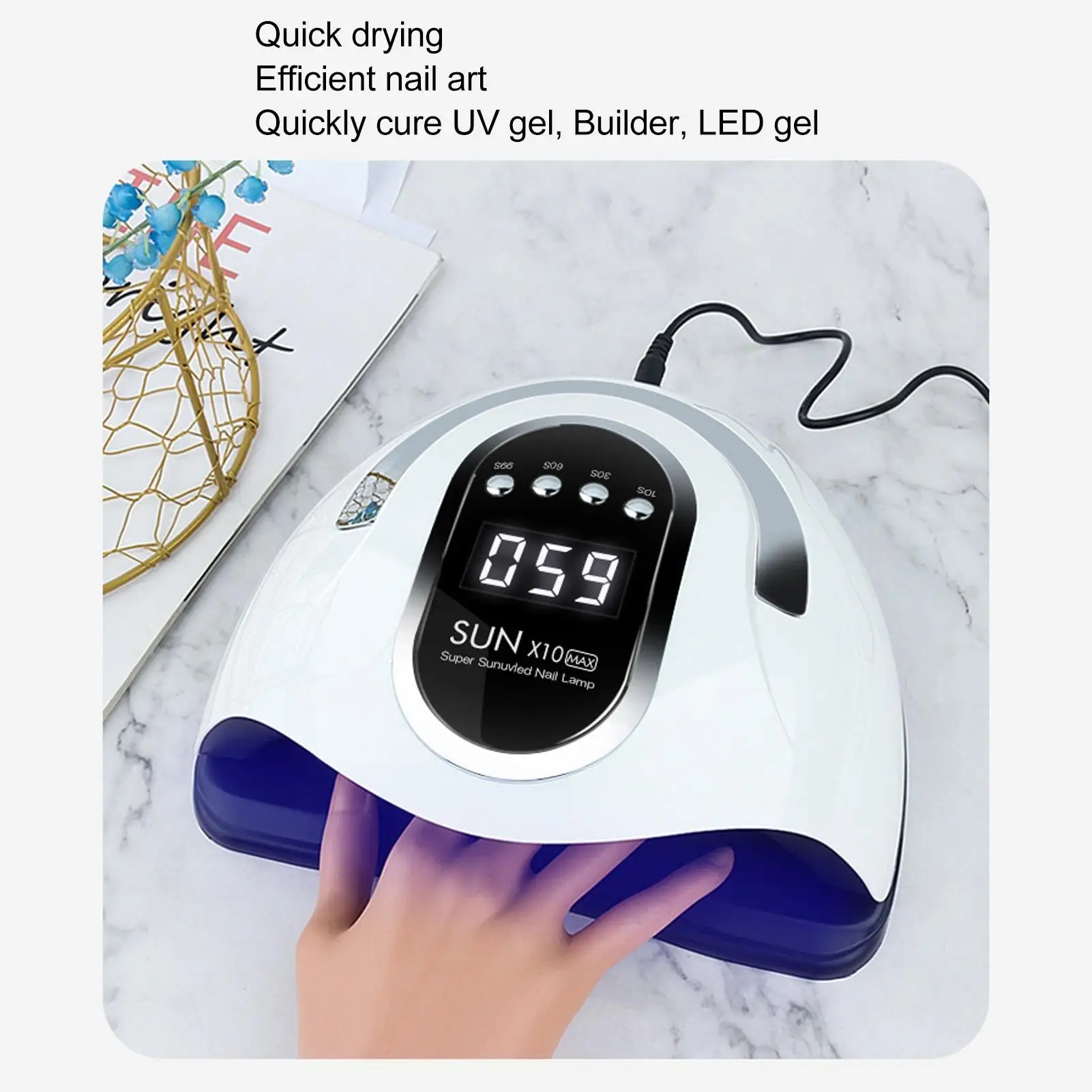 280W Nail Lamp with 4 Timers & Removable Bottom - Handheld Quick Drying Gel Polish Light 100-240V