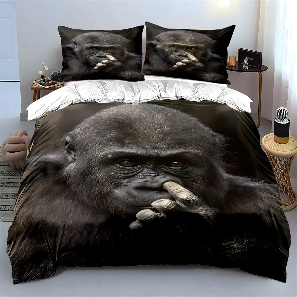 Silverback gorilla facial expressions Print Bedding Set 1Duvet Cover 2Pillowcases for Adult and Children Luxury Gift Full Size