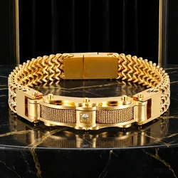 Luxury Gold Color Stainless Steel Link Chain Mesh Bracelets For Men Spulseiras Masculina Metal Male Charm Jewelry Accessory
