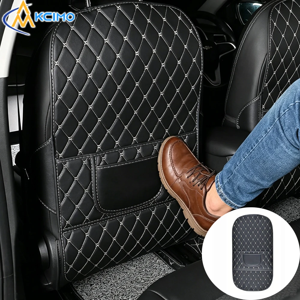 Car Seat Back Protector with Storage Pockets - PU Leather Anti-Kick Mat, Scratch-Resistant Universal Fit