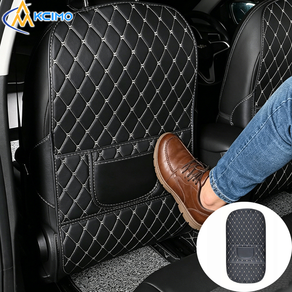  Car Seat Back Protector with Storage Pockets - PU Leather Anti-Kick Mat, Scratch-Resistant Universal Fit 