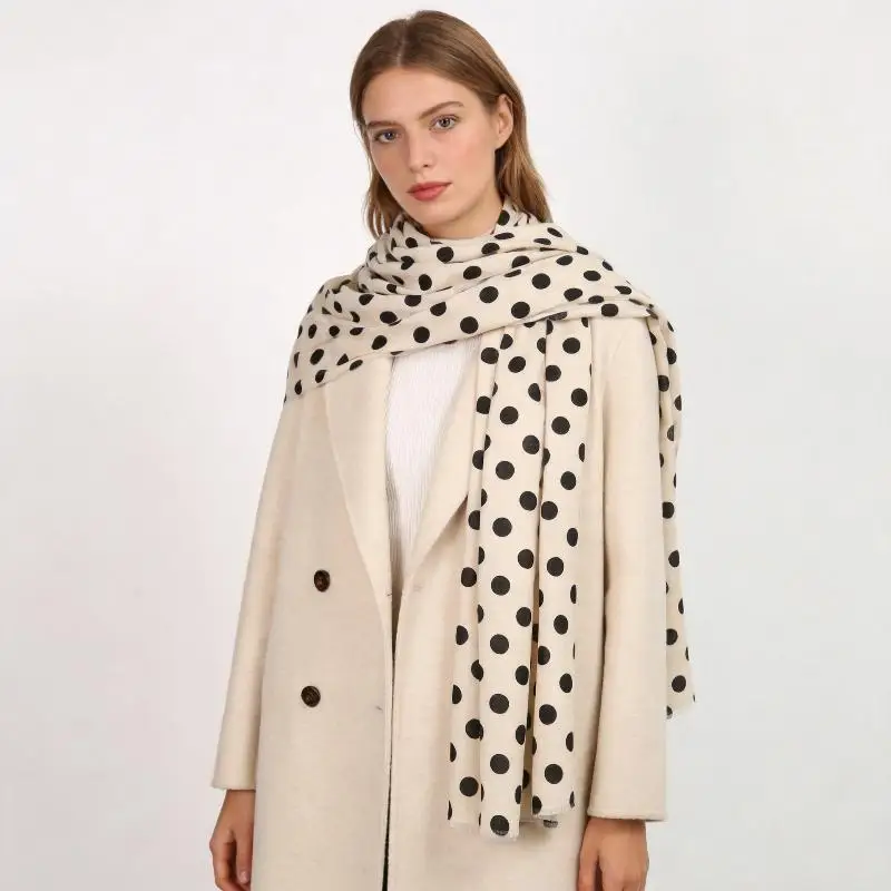 2026 Winter Neuer Mittelgroßer Trendiger Polka-Dot-Schal/Umhang mit Hautfreundlichem, Warmem Druck – Detail 4