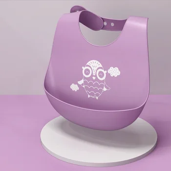 실리콘 아기 턱받이, 귀여운 침 떨어지는 올빼미 턱받이, 만화 신생아 수유, 부드러운 앞치마, 아기 조절 가능한 트림 스카프 