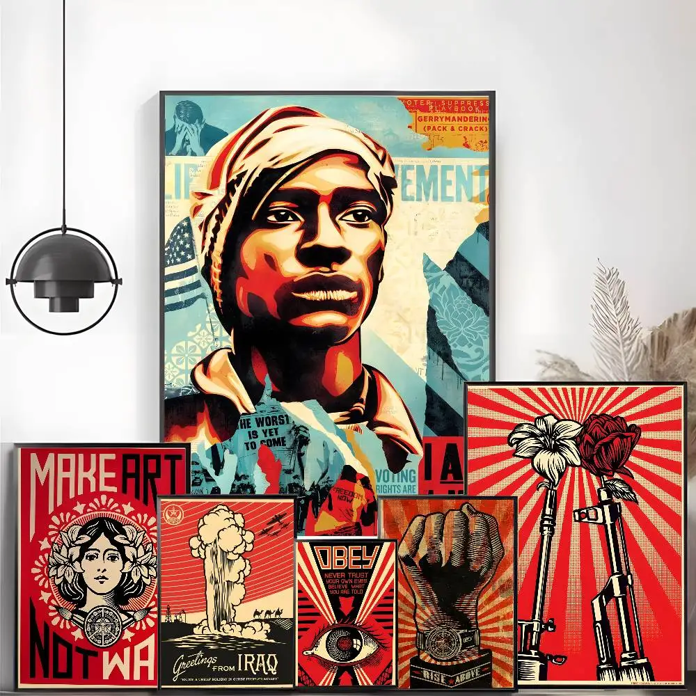 1PC Shepard Fairey Poster Self-adhesive stickers are suitable for any wall surface waterproof moisture-proof