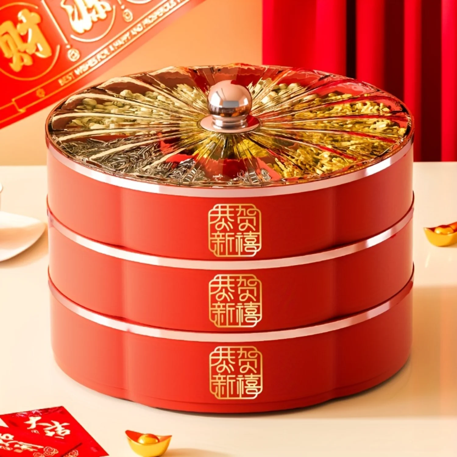 

Layered Candy Box with Lid, Snack & Food Container for Parties, Weddings, Spring Festival - Table Decoration