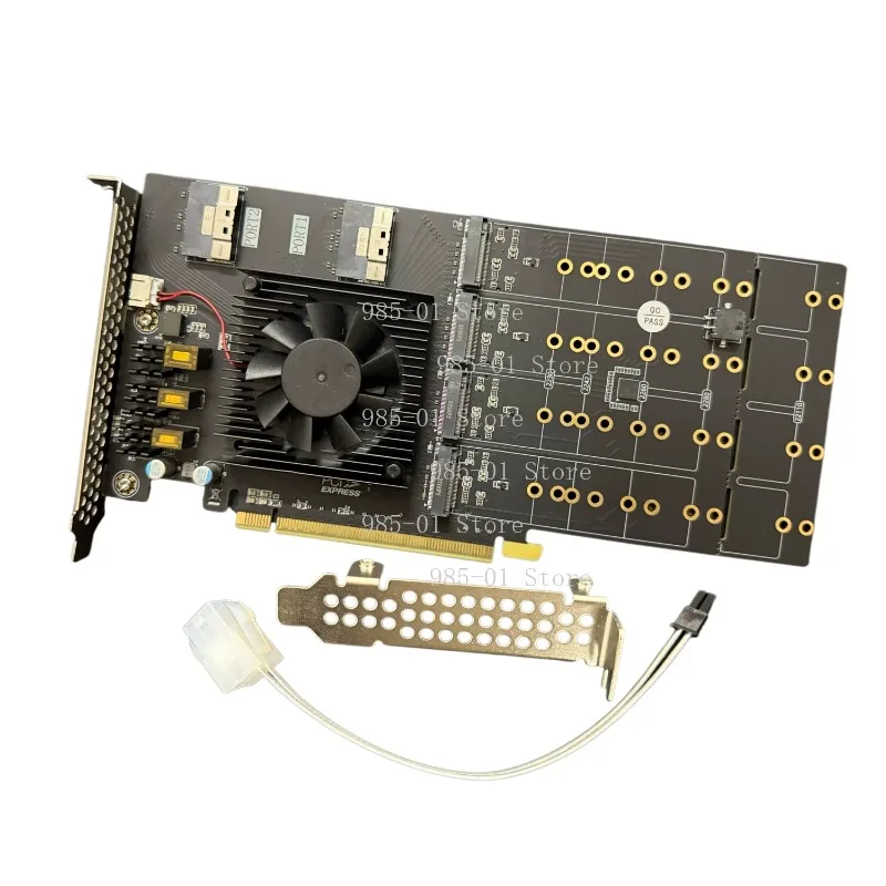 PLX8749 8-Disk M.2 NVMe Expansion Card, Split-Free Silent Full-Height PCIe 3.0 Adapter