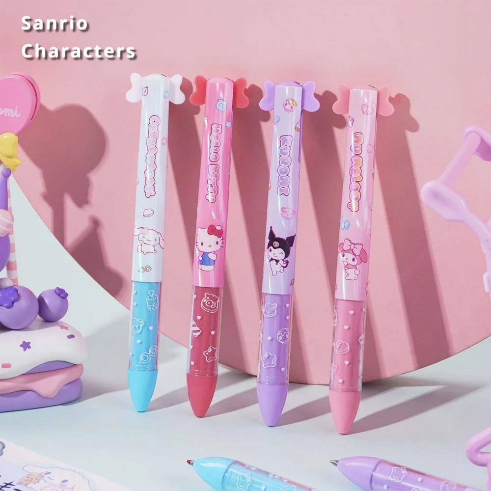 Genuine Sanrio Hello Kitty 2 Color Gel Pen Cute Kuromi Melody Dual Red Black Writing Pens For School Office Stationery Supplies