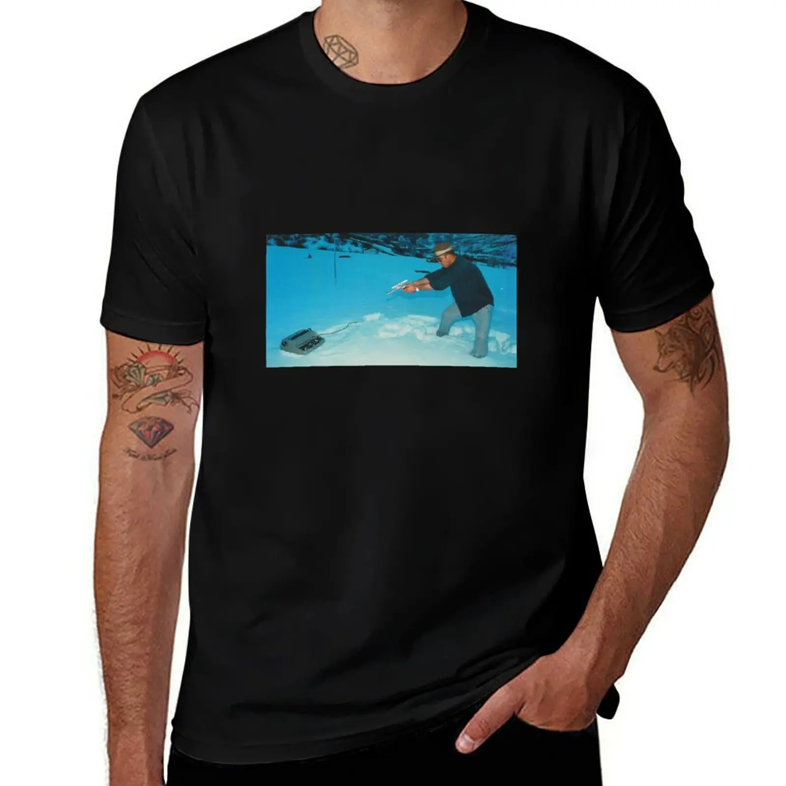 

Hunter S. Thompson Shooting Typewriter T-Shirt luxury designer hippie clothes shirts graphic tee men t shirt