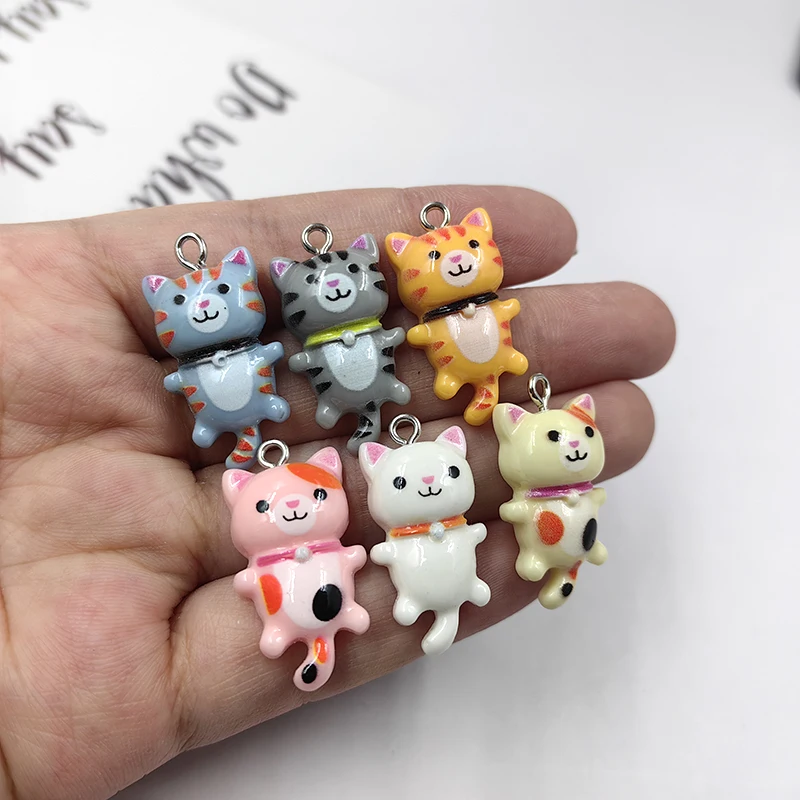 10pcs New Cute Animals Blue Cat Resin Charms Flatback for Earring Keychain Small Cartoon Pendant Jewelry Findings Making C295