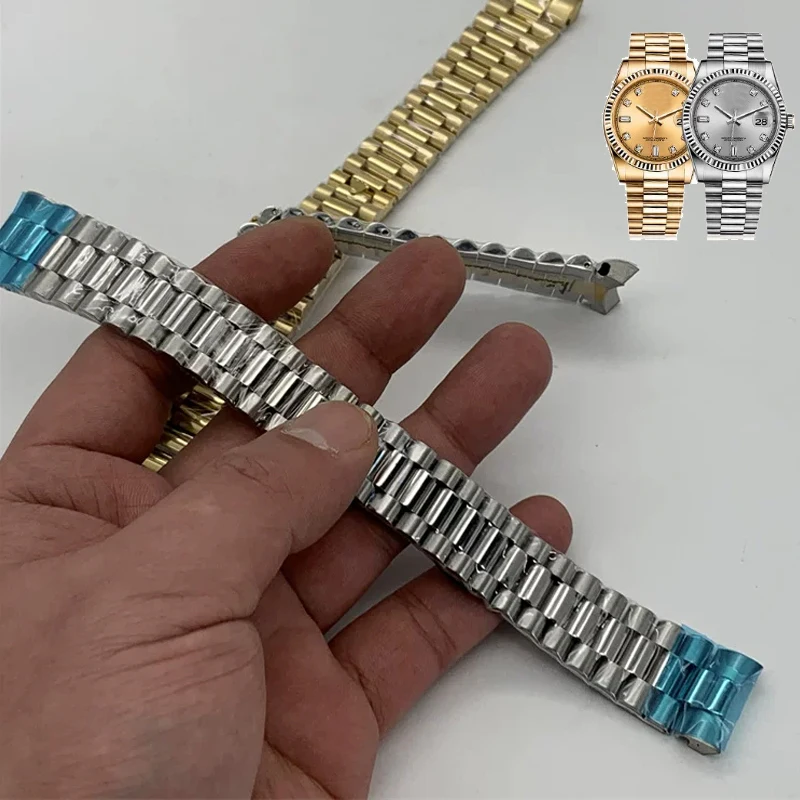 20mm 21mm silver gold solid stainless steel president watchband for Rolex Oyster Perpetual Date metal strap bracelet