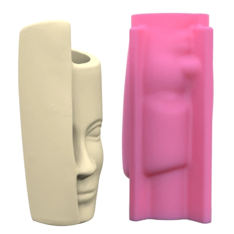 Geometric Human Face Art Gypsum Silicone Mold Vase Storage Box Mold for Making Succulent Plants Flower Pot Pen Holder