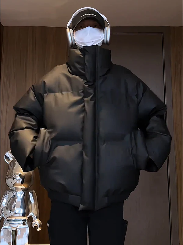 American Sle Winter Thiened Bla из искусственной кожи, хлопковое мужское свободное теплое пуховое хлопковое пальто, модное хлопковое пальто для пар...