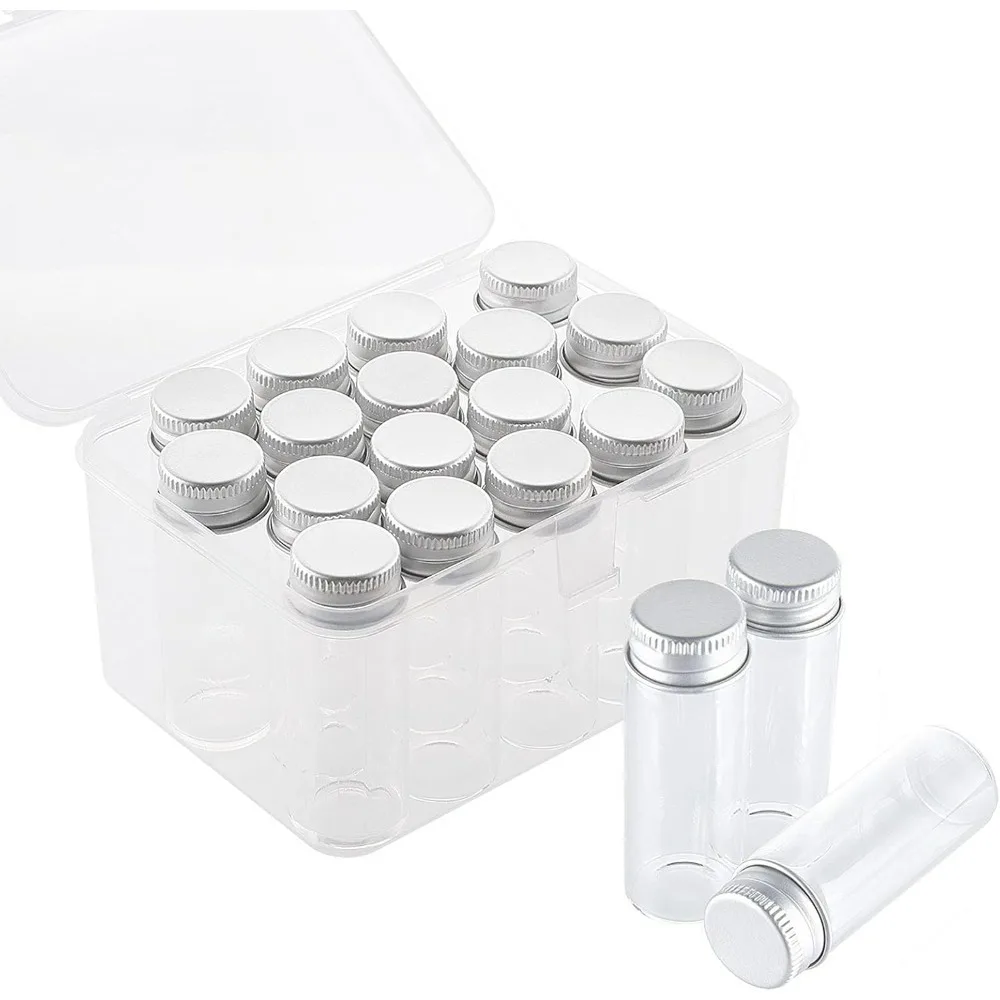 

17 шт. 14 мл флаконы крошечные стеклянные бутылки прозрачные пустые банки с алюминиевой бутылкой для образцов свадебных украшений для хранения жидкостей