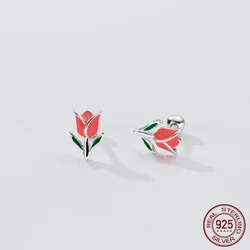 La Monada Womens Earrings Silver 925 Tulip Flower Ear Pierced Small 925 Silver Stud Earrings For Women Girls Student Screw Nut