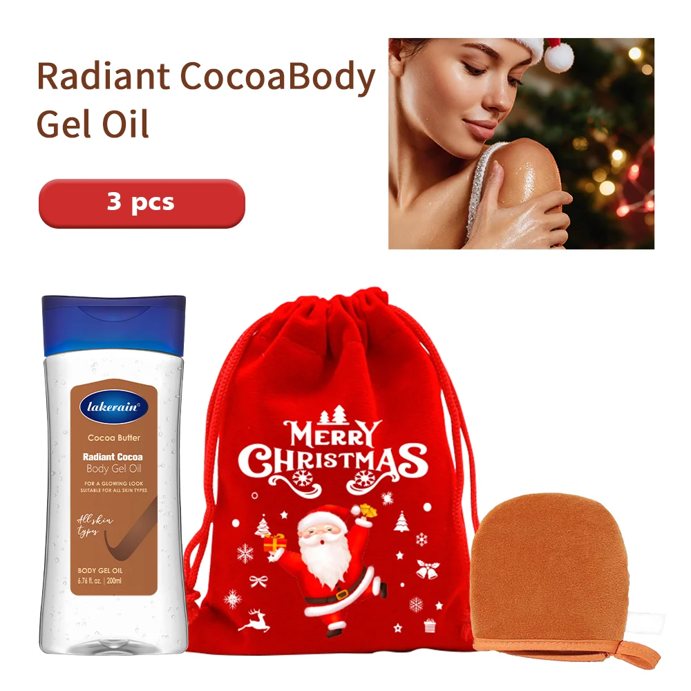 3pcs Christmas Gift Turmeric Cocoa Glow Body Gel Oil With Applicator Glove Vitamin C Vitamin B3 Moisturizing Smoothing Body Oil