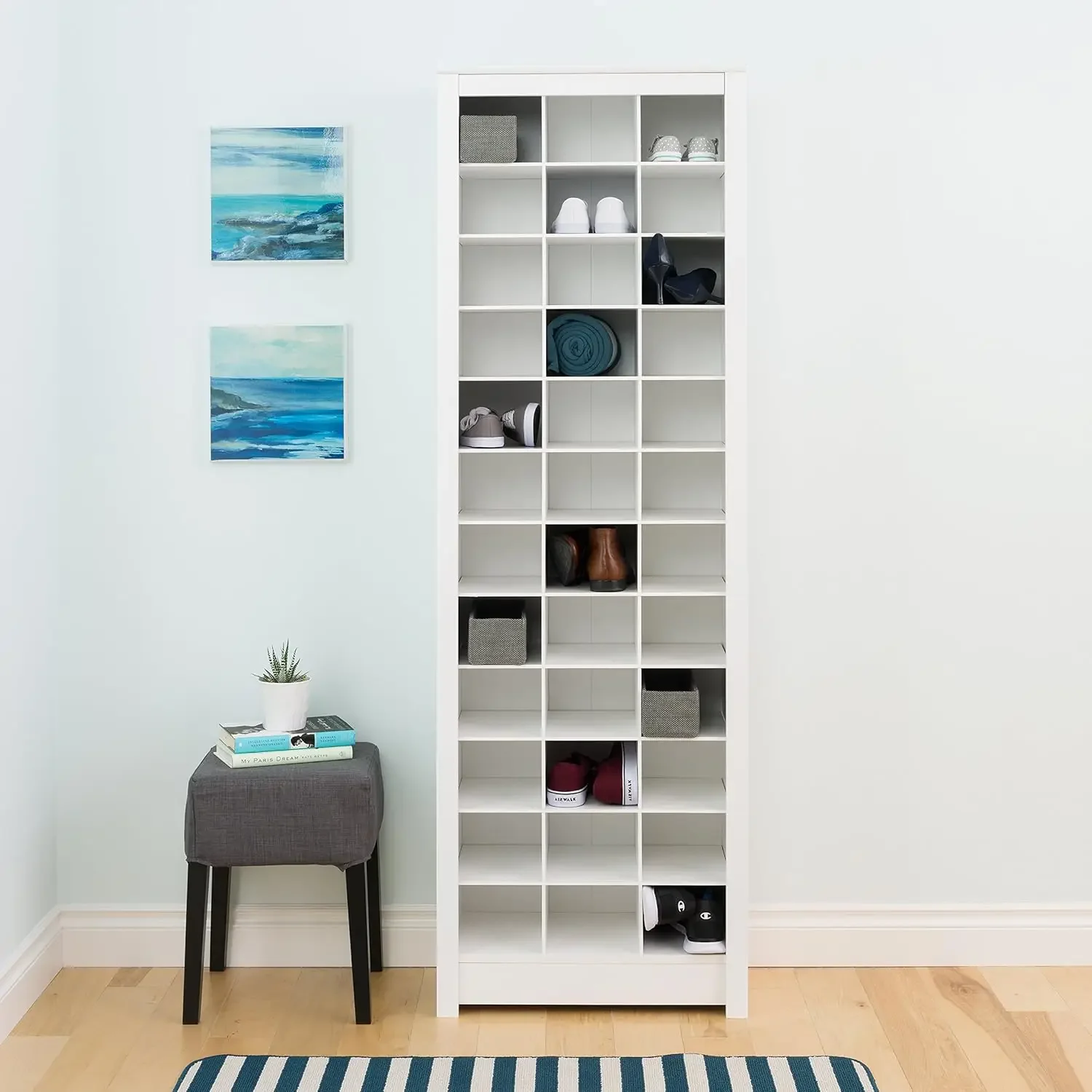 

Space-Saving Solution with Cubbies for 36 Pairs, 13"D x 23.5" W x 72.5" H